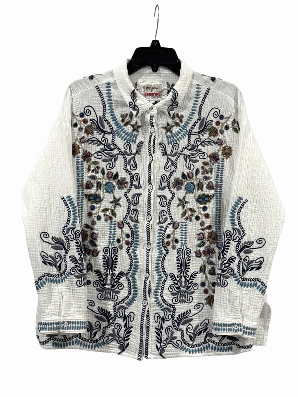 Johnny Was Merrick Blouse Cotton Gauze Floral Embroidery Size S Bohemian